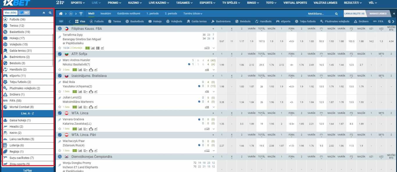 Sporta derības no 1xBet Latvija